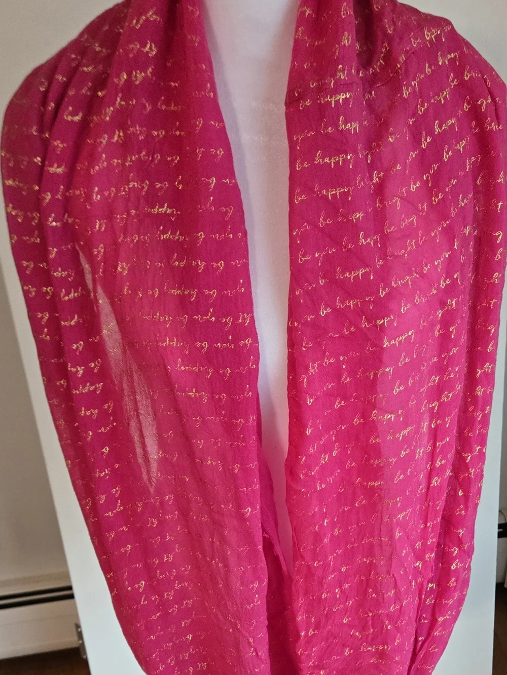 Charming Charlie Hot Pink Scarf with Gold Script Accents